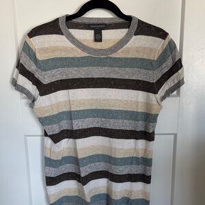 Banana Republic Factory Gray and Cream Lightweight Short Sleeve Sweater